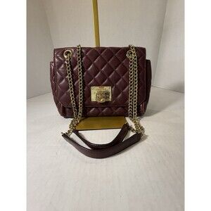 Micheal Kors Quilted Chain Strap Crossbody Bag - Burgundy with Gold Hardware